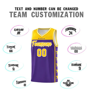 Custom Purple Yellow Color Block Sets Sports Uniform Basketball Jersey