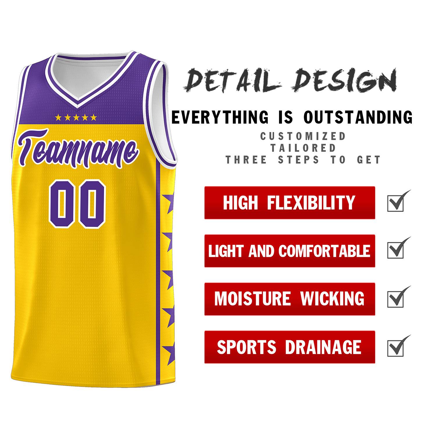 Custom Gold Purple Color Block Sets Sports Uniform Basketball Jersey