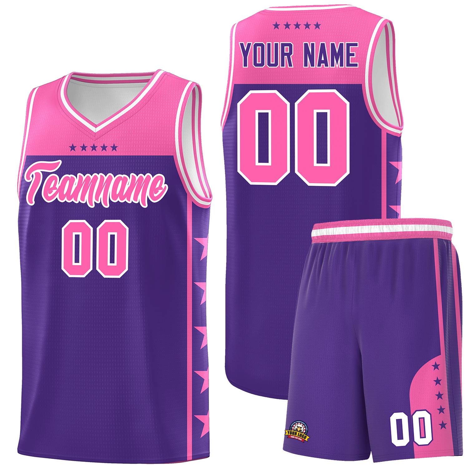 Custom Purple Pink Color Block Sets Sports Uniform Basketball Jersey