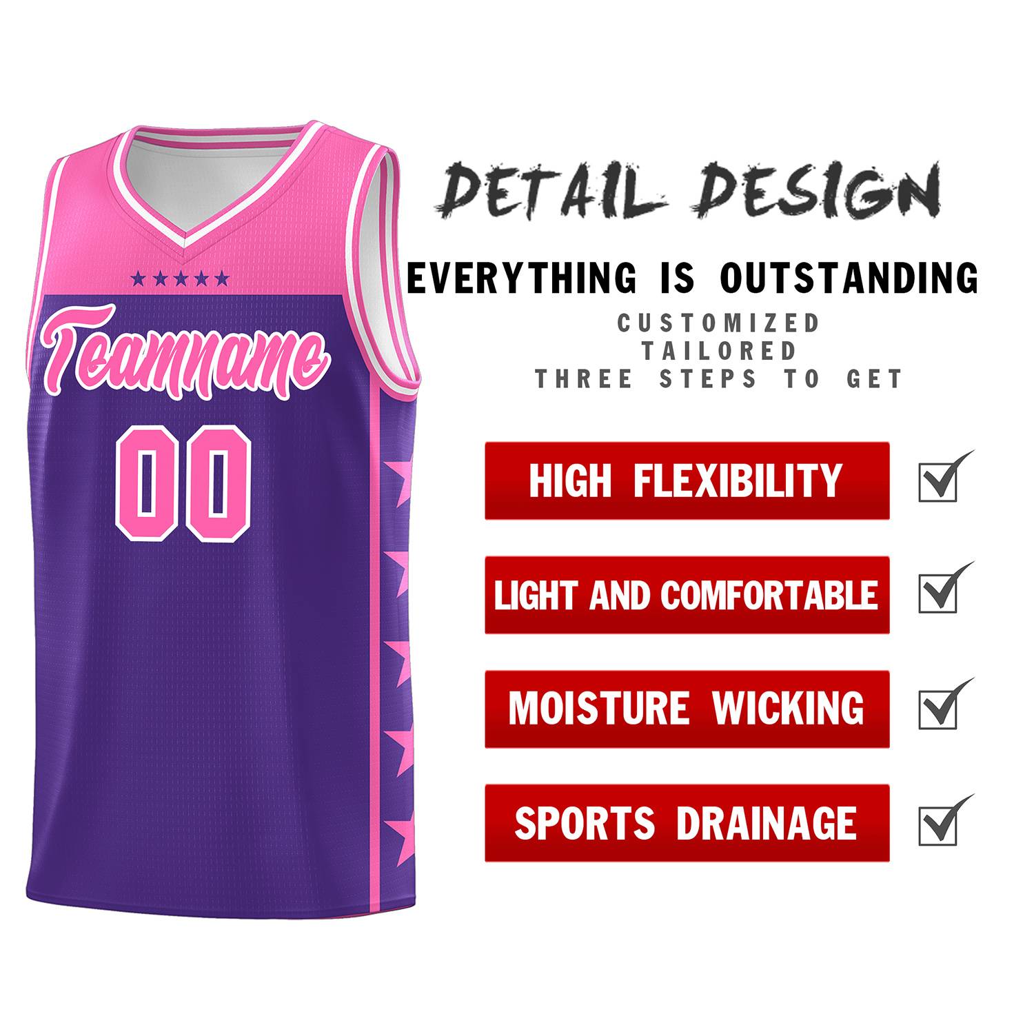 Custom Purple Pink Color Block Sets Sports Uniform Basketball Jersey