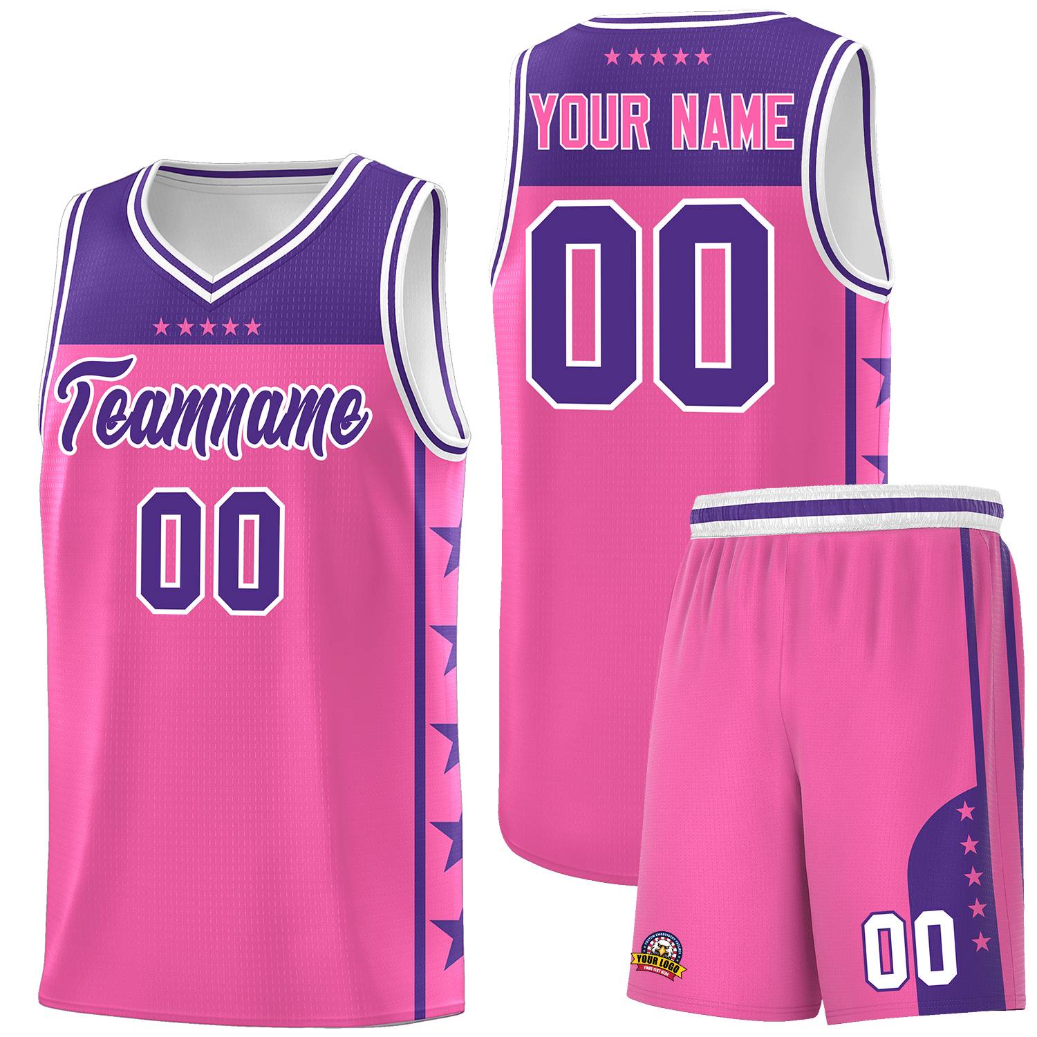 Custom Pink Purple Color Block Sets Sports Uniform Basketball Jersey