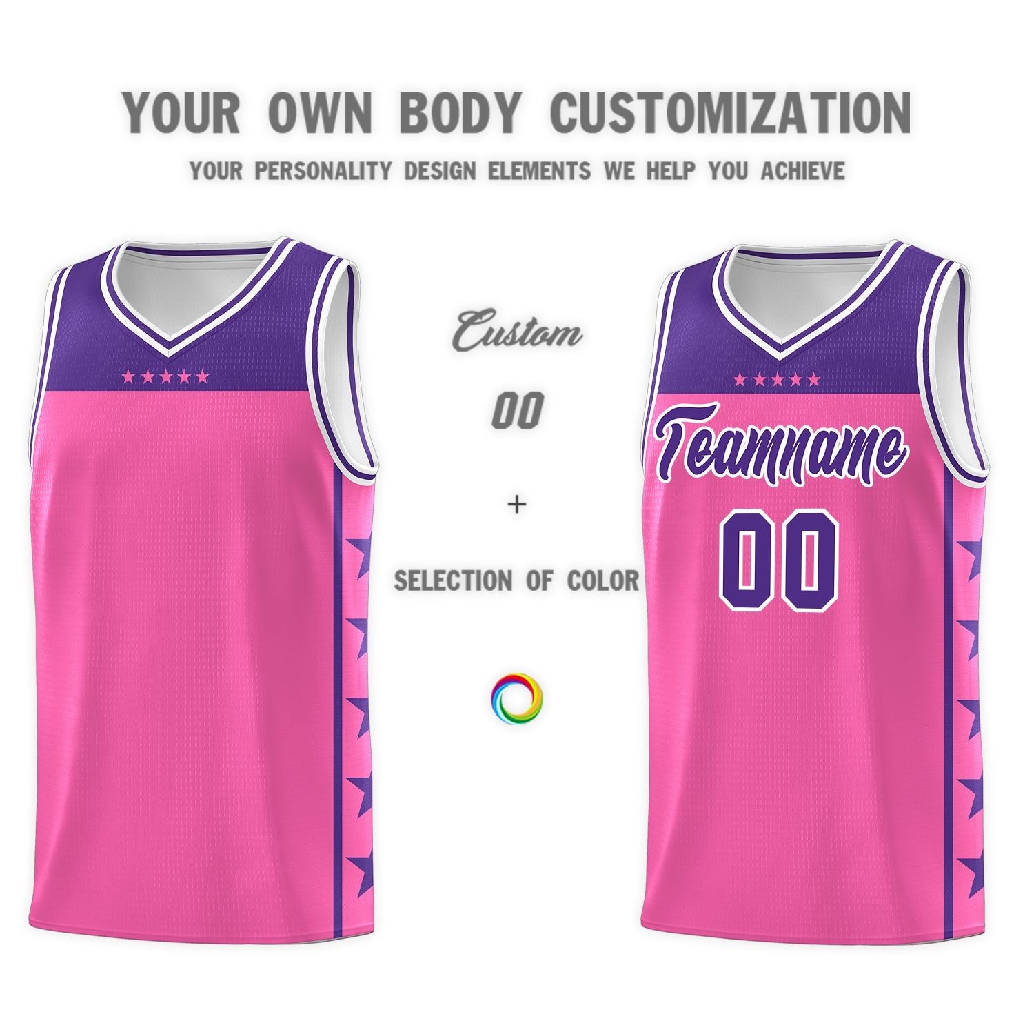 Custom Pink Purple Color Block Sets Sports Uniform Basketball Jersey