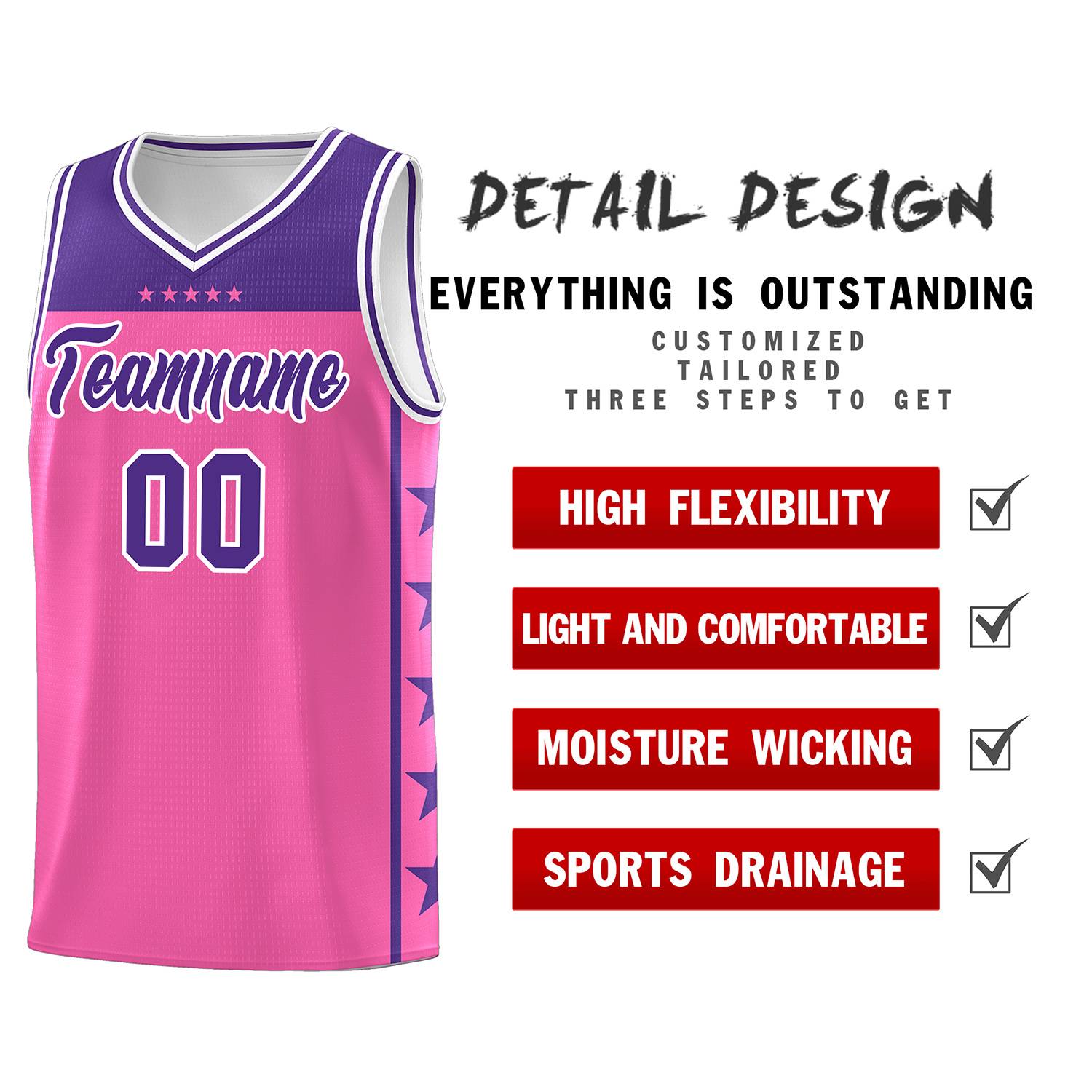 Custom Pink Purple Color Block Sets Sports Uniform Basketball Jersey