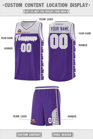 Custom Purple Gray Color Block Sets Sports Uniform Basketball Jersey