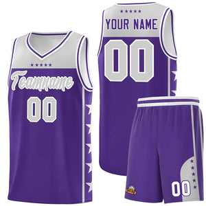 Custom Purple Gray Color Block Sets Sports Uniform Basketball Jersey