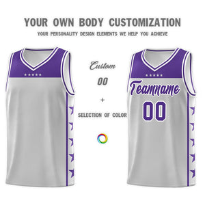 Custom Gray Purple Color Block Sets Sports Uniform Basketball Jersey