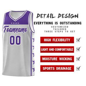 Custom Gray Purple Color Block Sets Sports Uniform Basketball Jersey