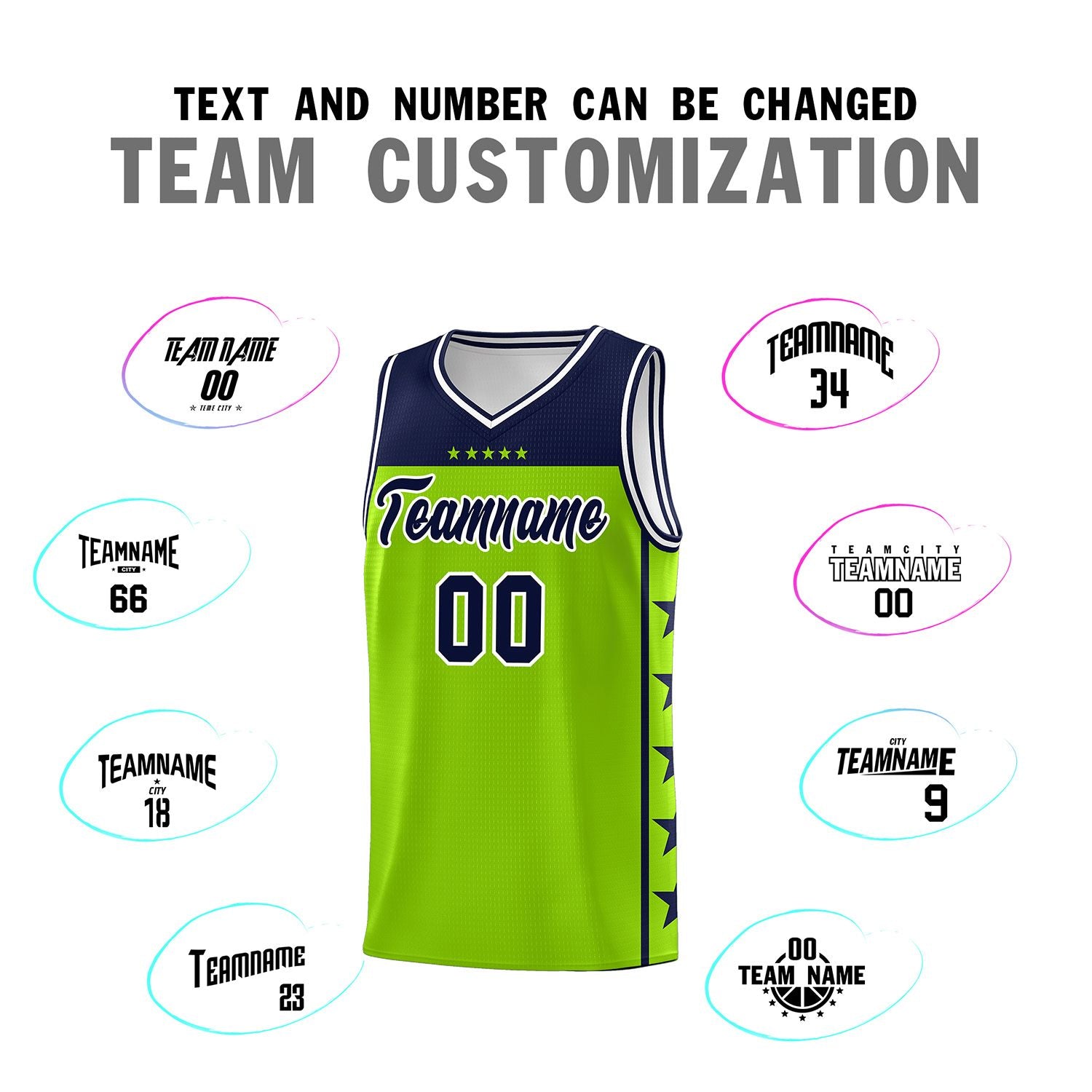 Custom Neon Green Navy Color Block Sets Sports Uniform Basketball Jersey