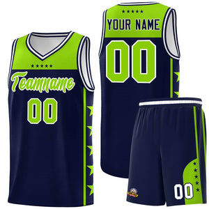 Custom Navy Neon Green Color Block Sets Sports Uniform Basketball Jersey