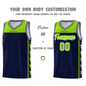 Custom Navy Neon Green Color Block Sets Sports Uniform Basketball Jersey