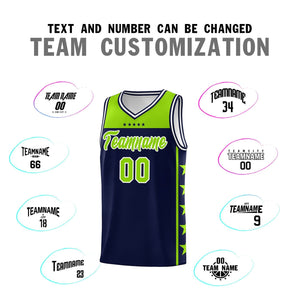 Custom Navy Neon Green Color Block Sets Sports Uniform Basketball Jersey