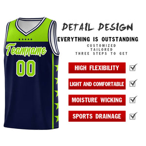 Custom Navy Neon Green Color Block Sets Sports Uniform Basketball Jersey