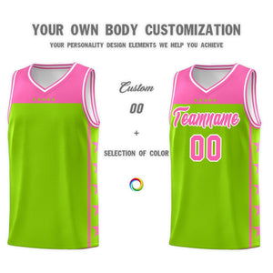 Custom Neon Green Pink Color Block Sets Sports Uniform Basketball Jersey