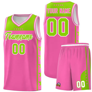 Custom Pink Neon Green Color Block Sets Sports Uniform Basketball Jersey