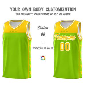 Custom Neon Green Yellow Color Block Sets Sports Uniform Basketball Jersey