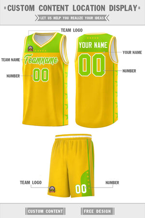 Custom Gold Neon Green Color Block Sets Sports Uniform Basketball Jersey