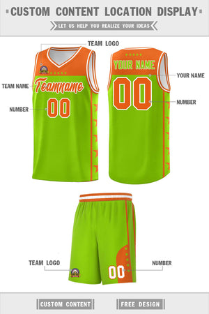 Custom Neon Green Orange Color Block Sets Sports Uniform Basketball Jersey