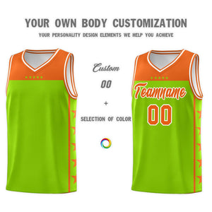 Custom Neon Green Orange Color Block Sets Sports Uniform Basketball Jersey