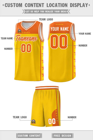 Custom Gold Orange Color Block Sets Sports Uniform Basketball Jersey