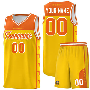 Custom Gold Orange Color Block Sets Sports Uniform Basketball Jersey