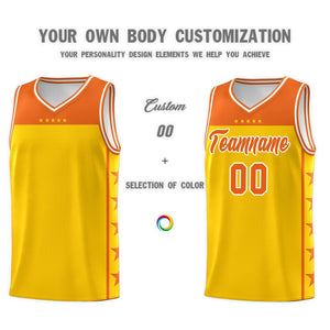 Custom Gold Orange Color Block Sets Sports Uniform Basketball Jersey