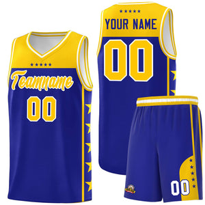 Custom Royal Yellow Color Block Sets Sports Uniform Basketball Jersey