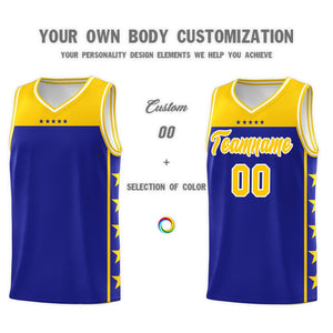 Custom Royal Yellow Color Block Sets Sports Uniform Basketball Jersey