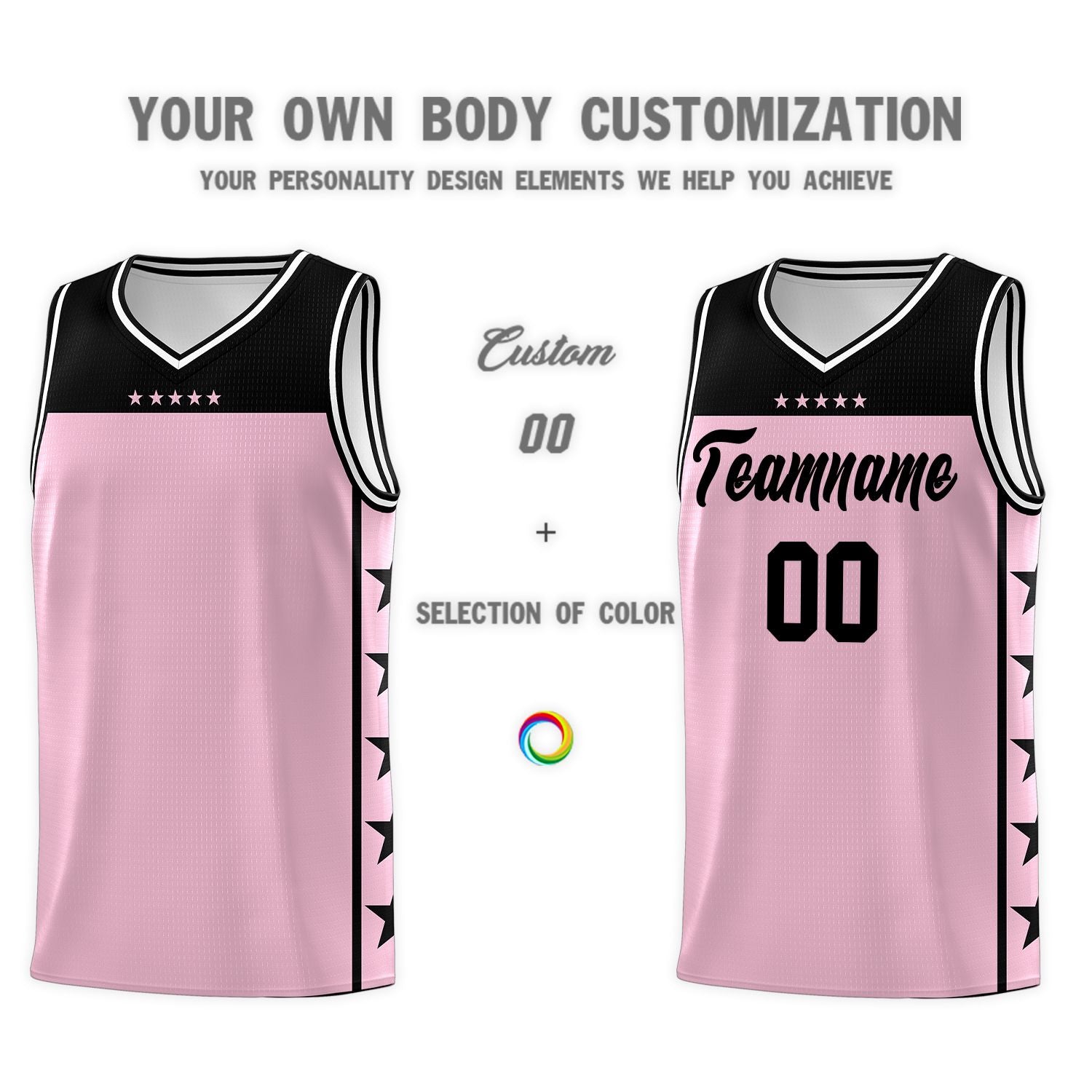 Custom Light Pink Black Color Block Sets Sports Uniform Basketball Jersey