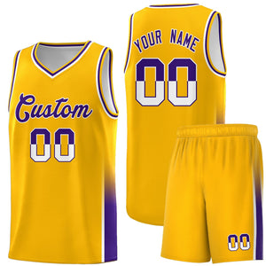 Custom Yellow White-Purple Personalized Two Tone Font Sports Uniform Basketball Jersey