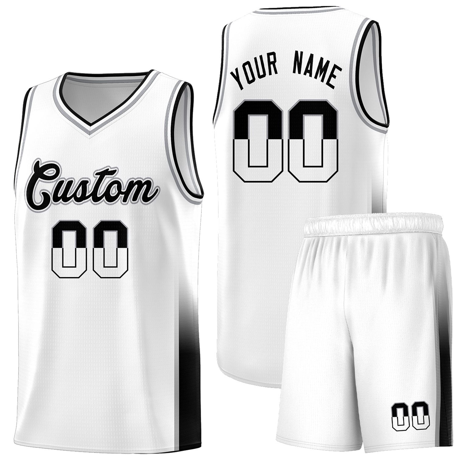 Custom White Gray-Black Personalized Two Tone Font Sports Uniform Basketball Jersey