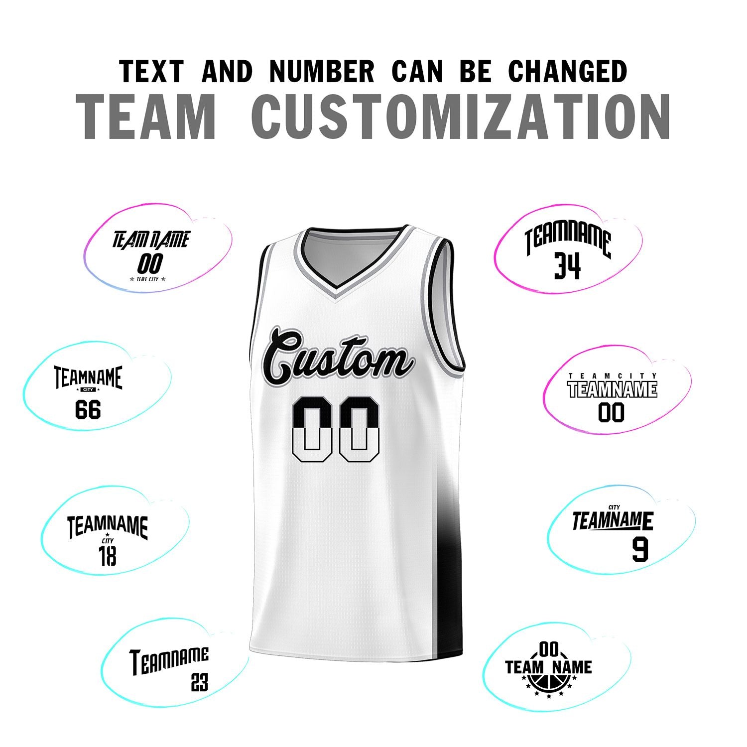 Custom White Gray-Black Personalized Two Tone Font Sports Uniform Basketball Jersey