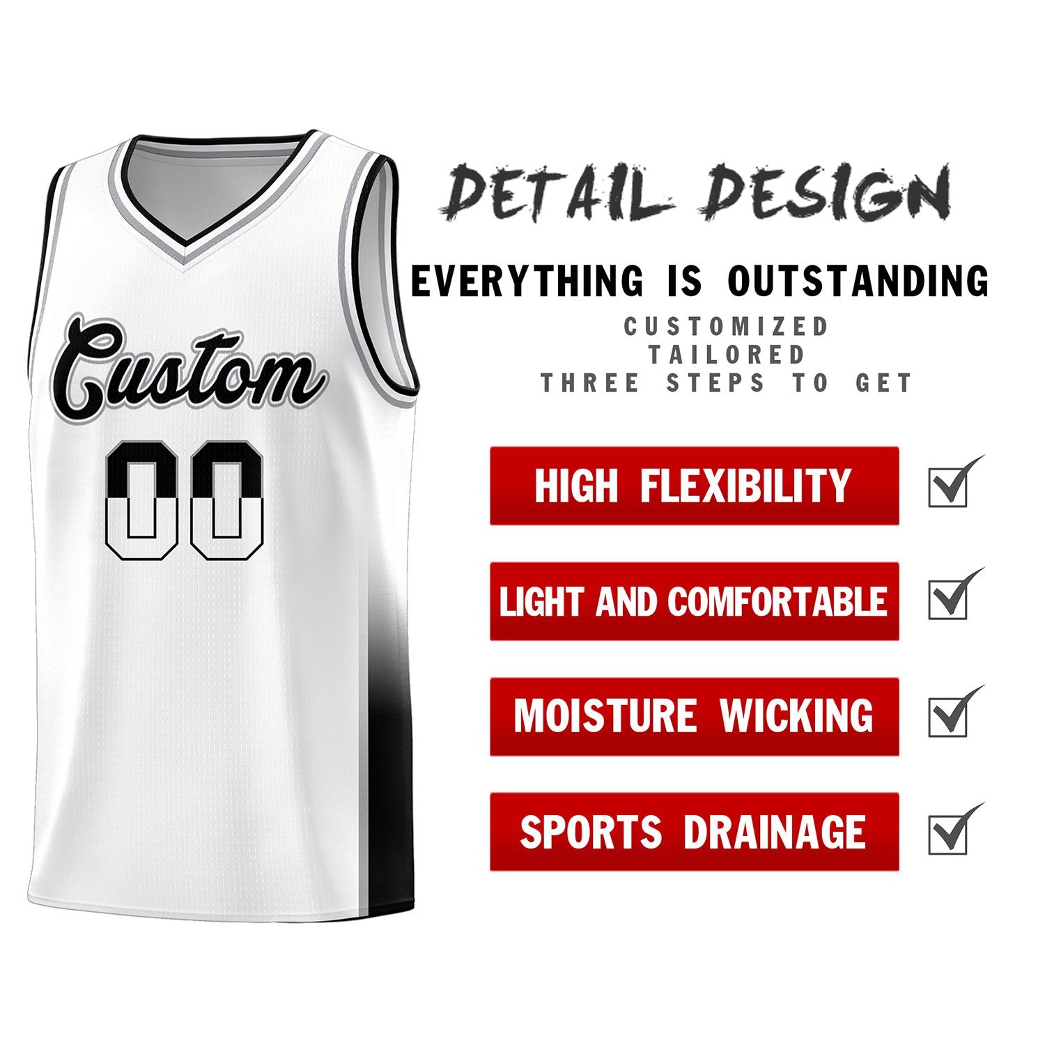 Custom White Gray-Black Personalized Two Tone Font Sports Uniform Basketball Jersey