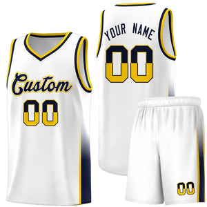 Custom White Yellow-Navy Personalized Two Tone Font Sports Uniform Basketball Jersey