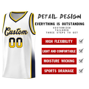 Custom White Yellow-Navy Personalized Two Tone Font Sports Uniform Basketball Jersey