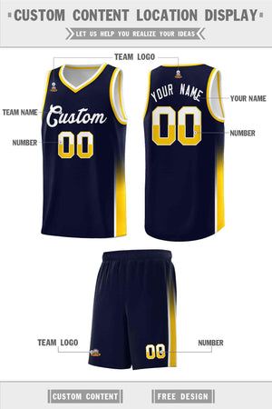 Custom Navy White-Gold Personalized Two Tone Font Sports Uniform Basketball Jersey