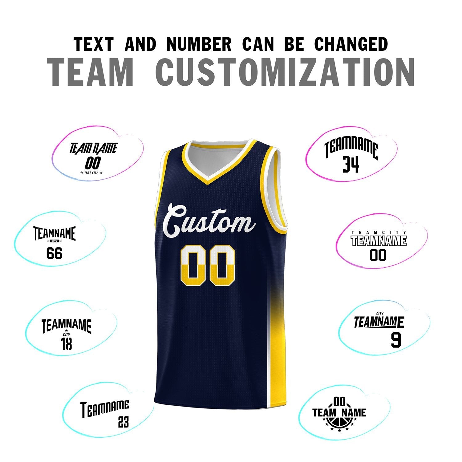 Custom Navy White-Gold Personalized Two Tone Font Sports Uniform Basketball Jersey