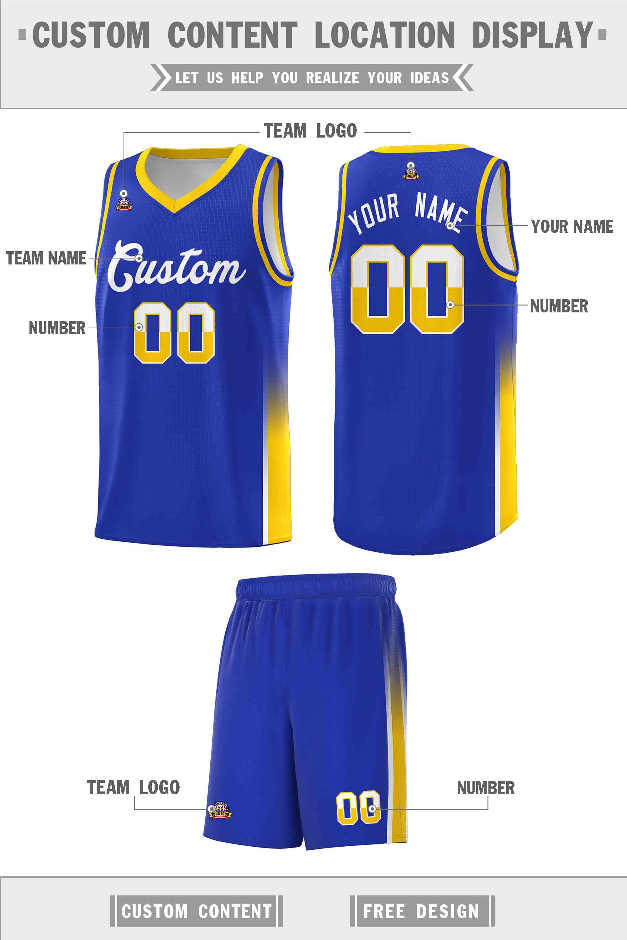 Custom Royal White-Gold Personalized Two Tone Font Sports Uniform Basketball Jersey