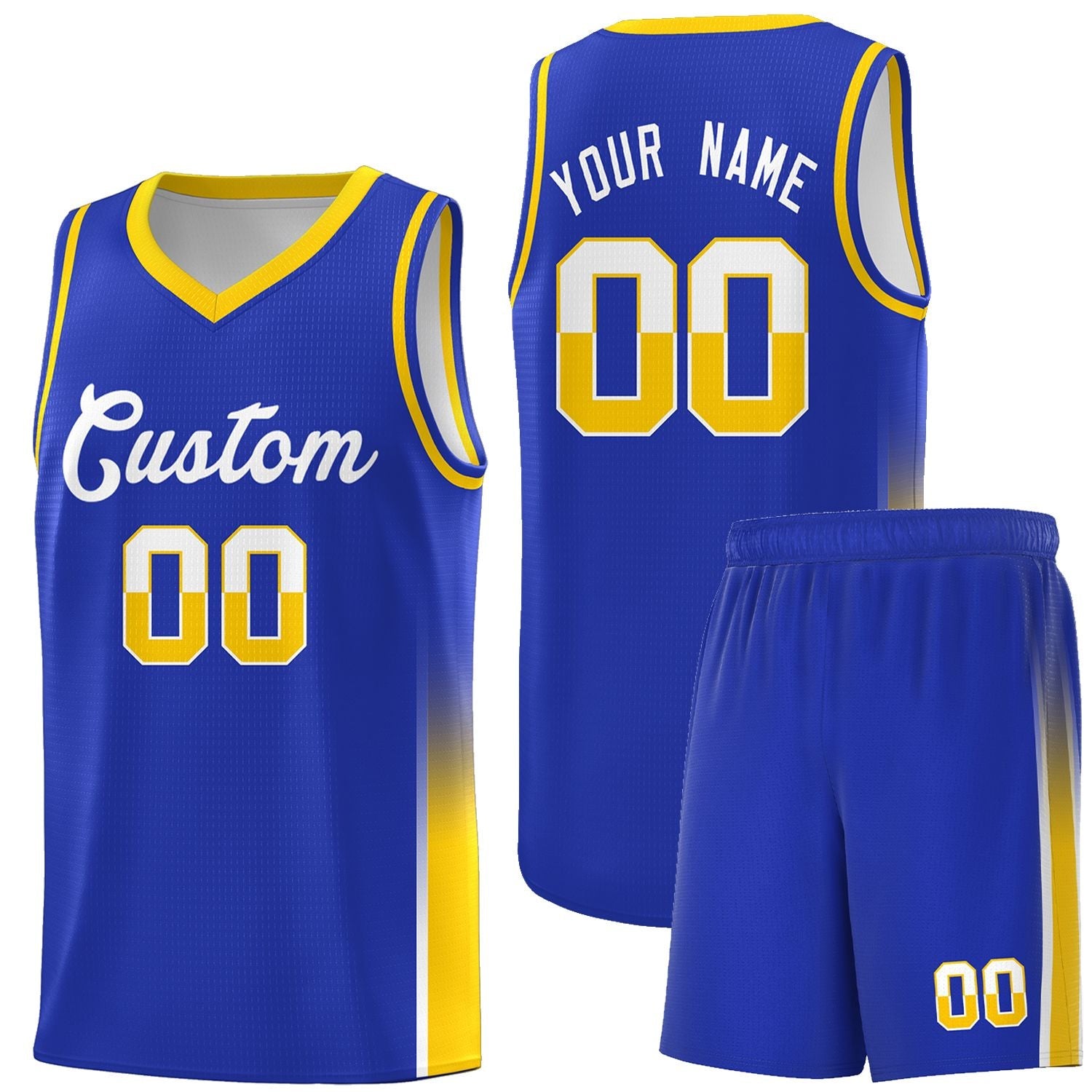 Custom Royal White-Gold Personalized Two Tone Font Sports Uniform Basketball Jersey