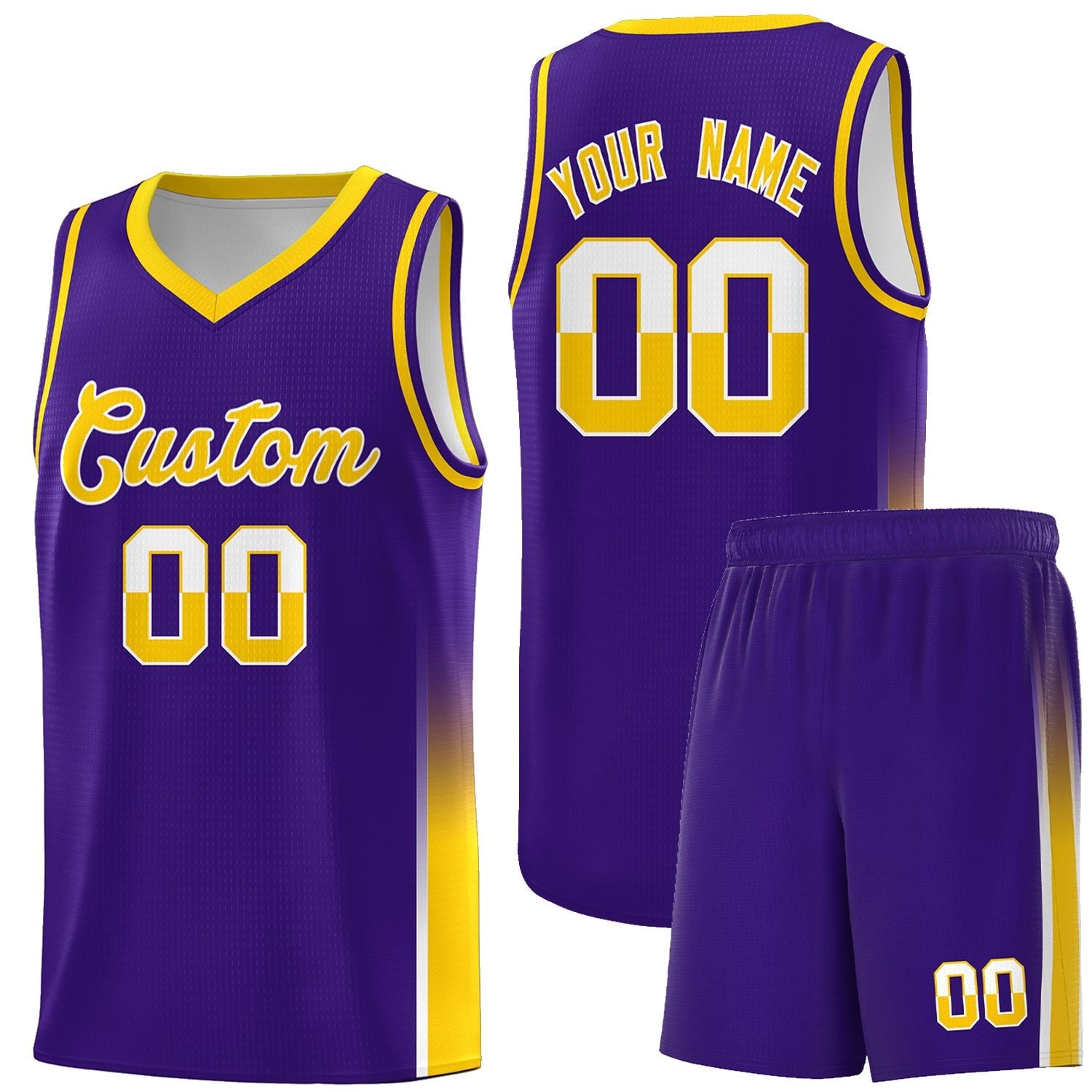 Custom Purple White-Yellow Personalized Two Tone Font Sports Uniform Basketball Jersey