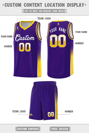 Custom Purple White-Yellow Personalized Two Tone Font Sports Uniform Basketball Jersey