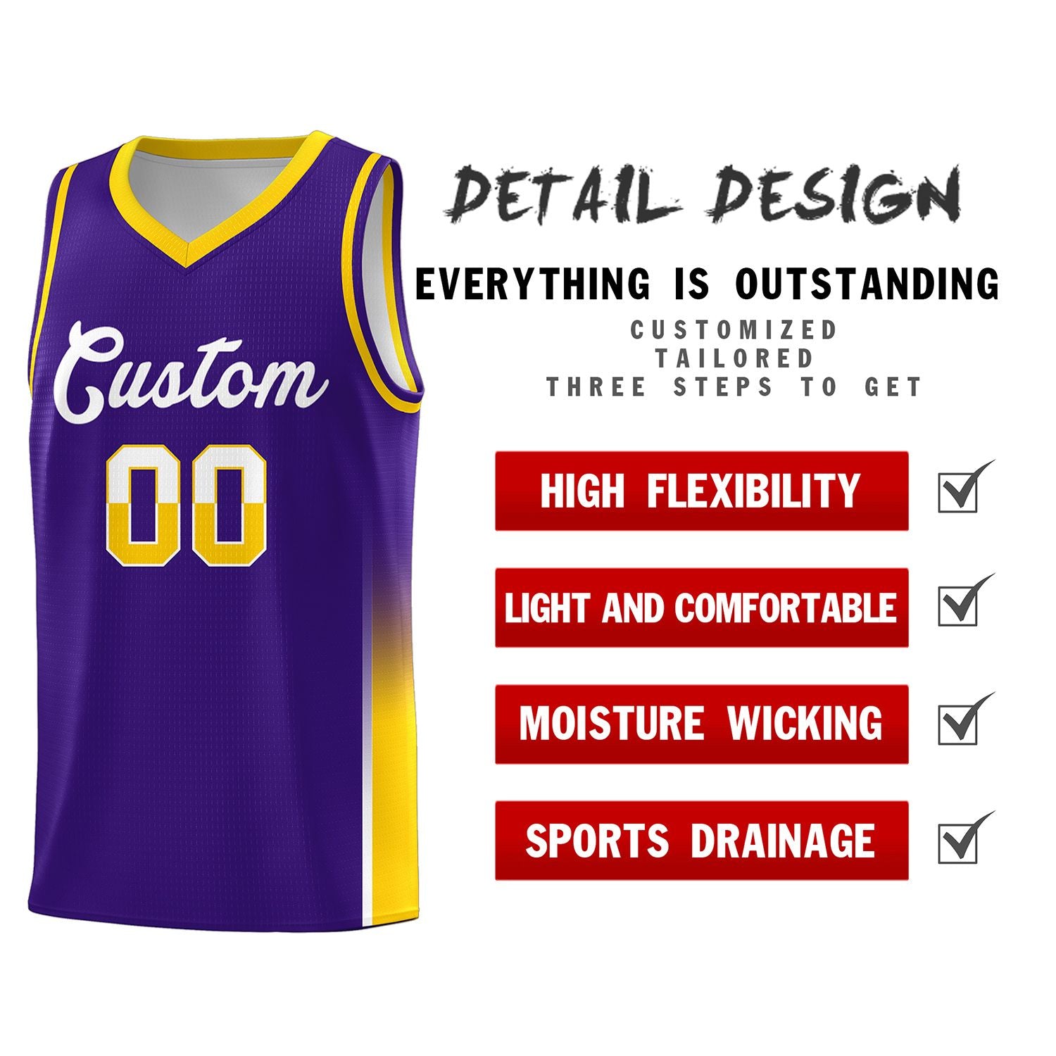 Custom Purple White-Yellow Personalized Two Tone Font Sports Uniform Basketball Jersey