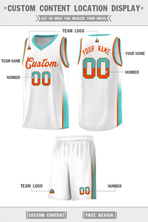 Custom White Orange-Aqua Personalized Two Tone Font Sports Uniform Basketball Jersey