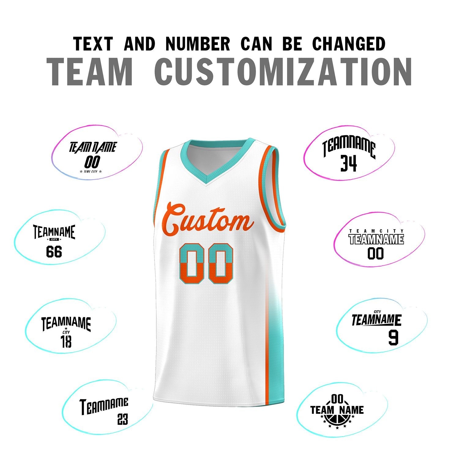 Custom White Orange-Aqua Personalized Two Tone Font Sports Uniform Basketball Jersey