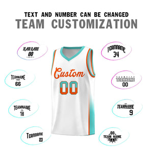 Custom White Orange-Aqua Personalized Two Tone Font Sports Uniform Basketball Jersey