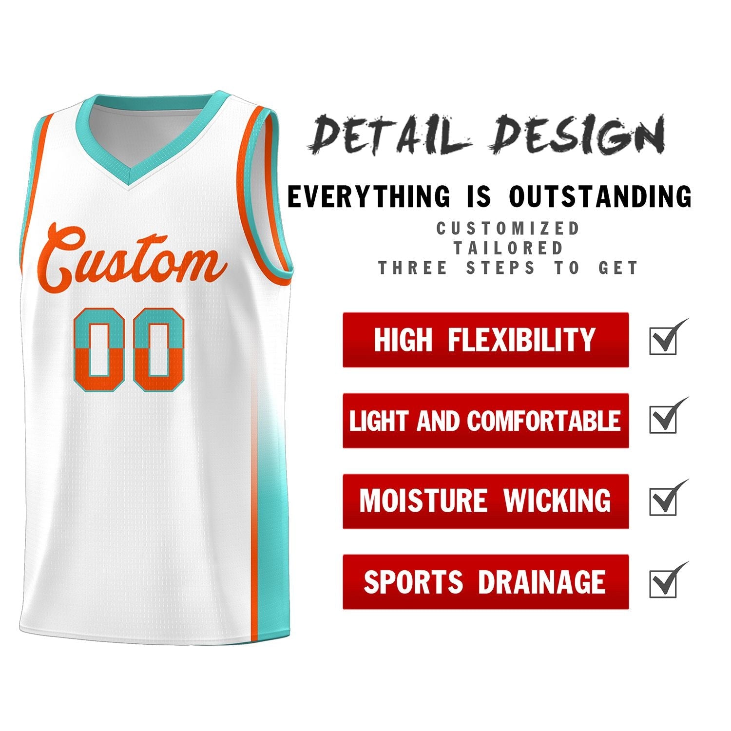 Custom White Orange-Aqua Personalized Two Tone Font Sports Uniform Basketball Jersey