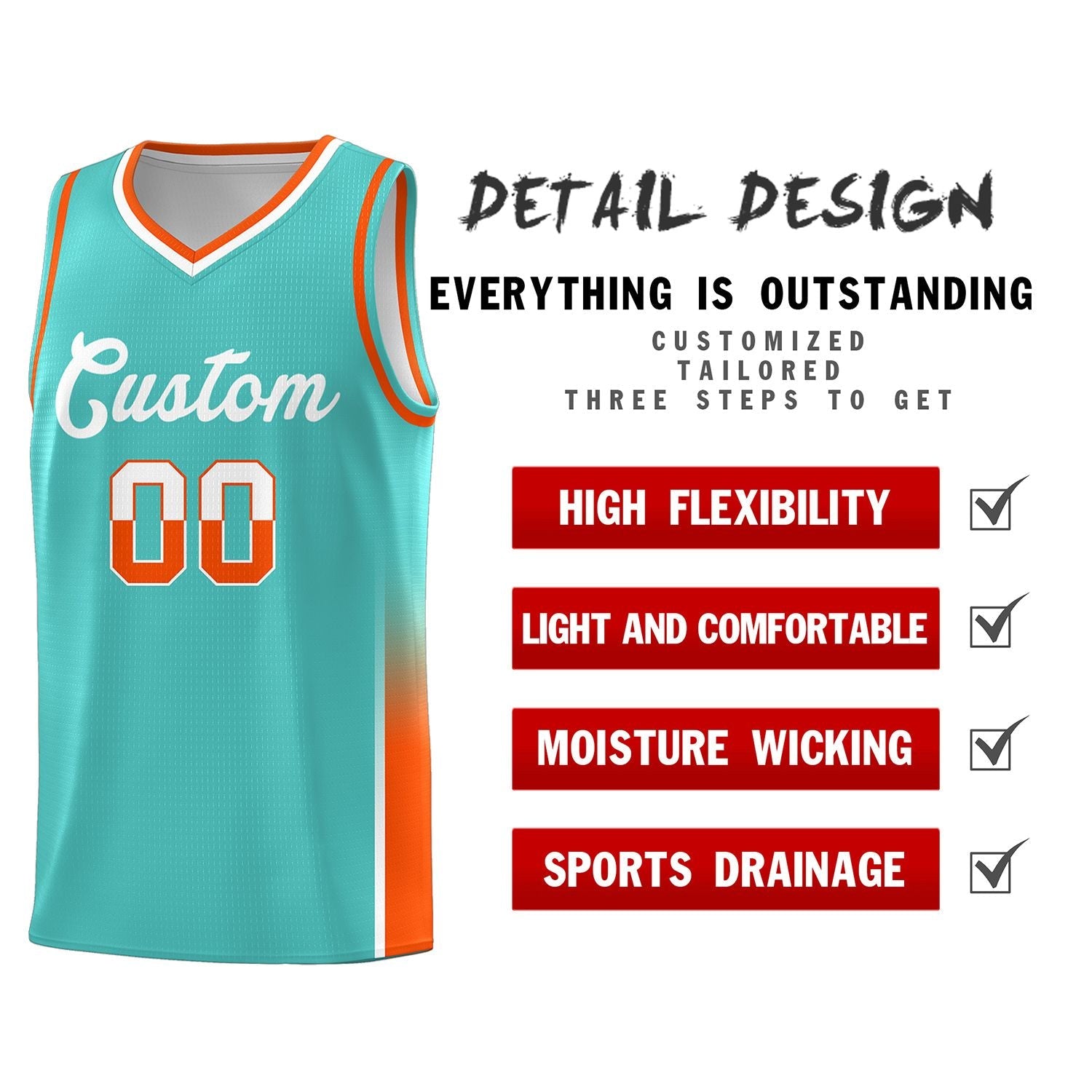 Custom Aqua White-Orange Personalized Two Tone Font Sports Uniform Basketball Jersey