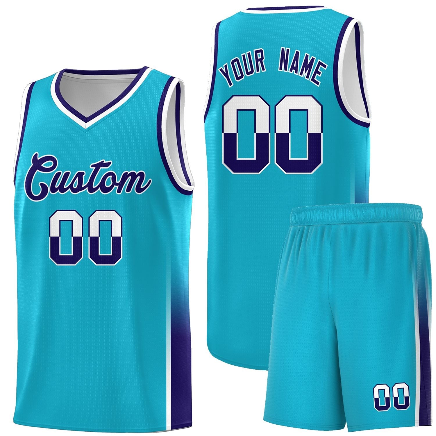 Custom Sky Blue White-Purple Personalized Two Tone Font Sports Uniform Basketball Jersey