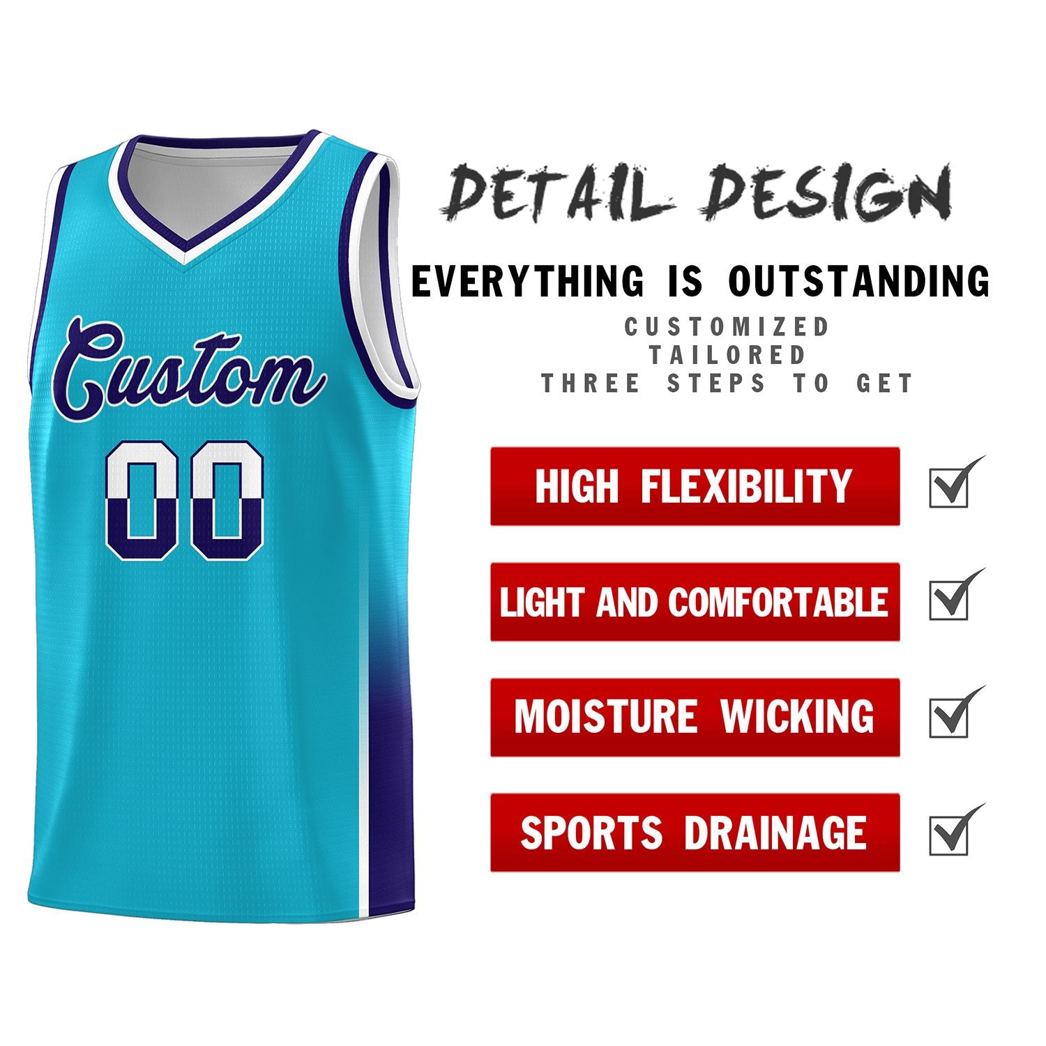 Custom Sky Blue White-Purple Personalized Two Tone Font Sports Uniform Basketball Jersey