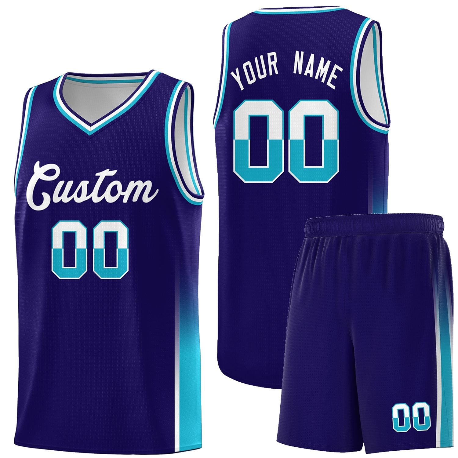 Custom Purple White-Sky Blue Personalized Two Tone Font Sports Uniform Basketball Jersey