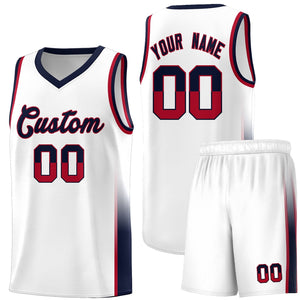 Custom White Red-Navy Personalized Two Tone Font Sports Uniform Basketball Jersey